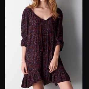 American Eagle Outfitters Paisley Mini Dress - Burgundy and Blue